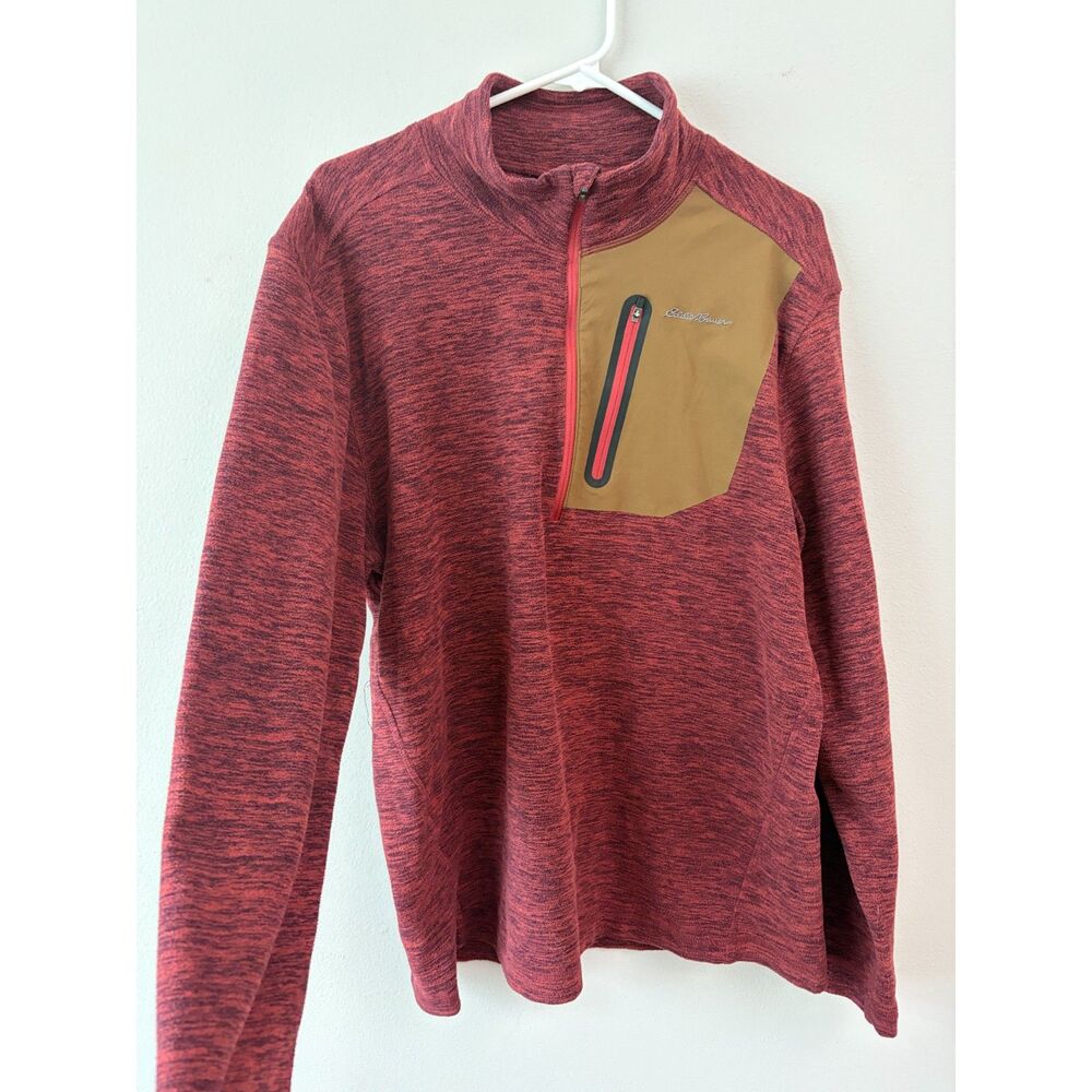 Eddie Bauer Mens M Fleece 1/4 Zip Pullover Jacket Pocket Plum Heather Gorpcore - Picture 1 of 7